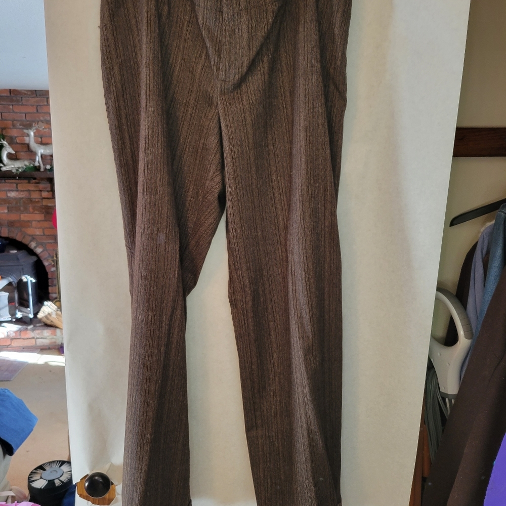 Nine West Cuffed Full Leg Trousers 18w. Taupe w Black, Maroon pinstripe